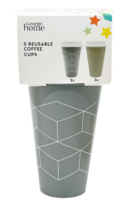 George reusable coffee cups grey geometric print 5pack, UK version