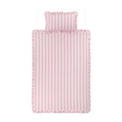 George Home toddler duvet set with pink and white stripe reversible frill, 200 x 135cm, UK version
