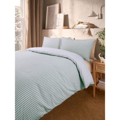 George Home green and white textured stripe seersucker duvet set in king size, UK version