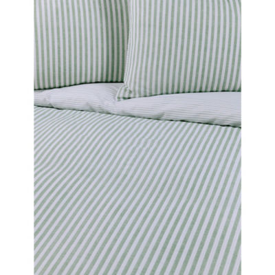 George Home green and white textured stripe seersucker duvet set in king size, UK version