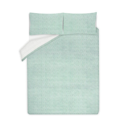 George Home green and white textured stripe seersucker duvet set in king size, UK version