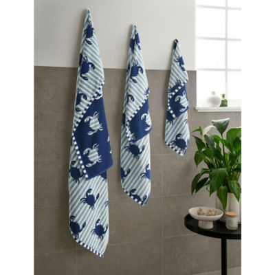 George Home navy striped crab hand towel 50 x 90cm, UK version