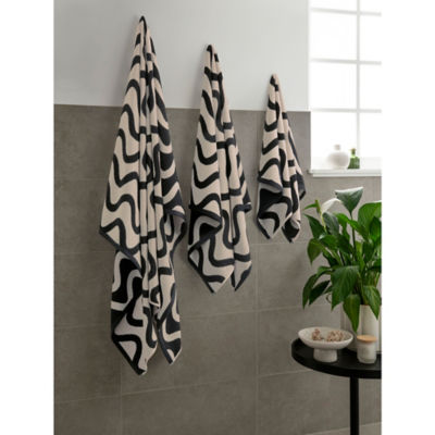 George Home Cream & Black Sculptured Wiggle Bath Sheet 100 x 150cm, UK version