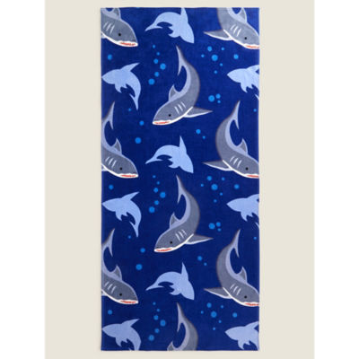 George Home blue shark print beach towel 71 x 152 cm, UK version