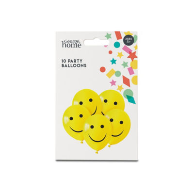 George Home smiley face balloons yellow and black 10pk, UK version