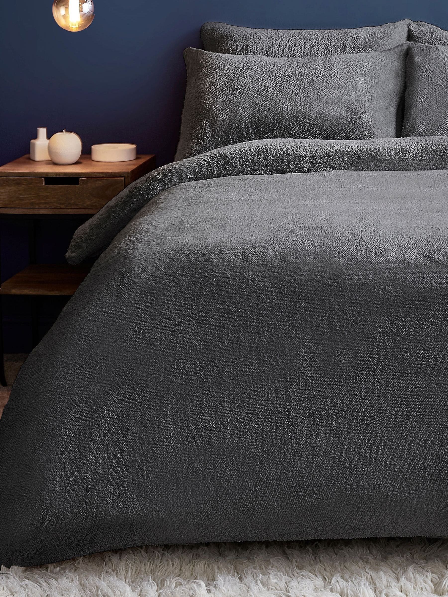 Silentnight Charcoal Grey Fleece Cosy Teddy Duvet Cover and Pillowcase Set