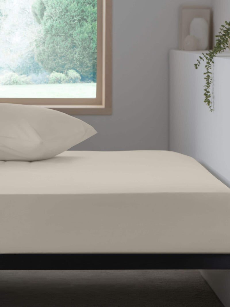 Natural easy-care polycotton fitted sheet, imported from the UK