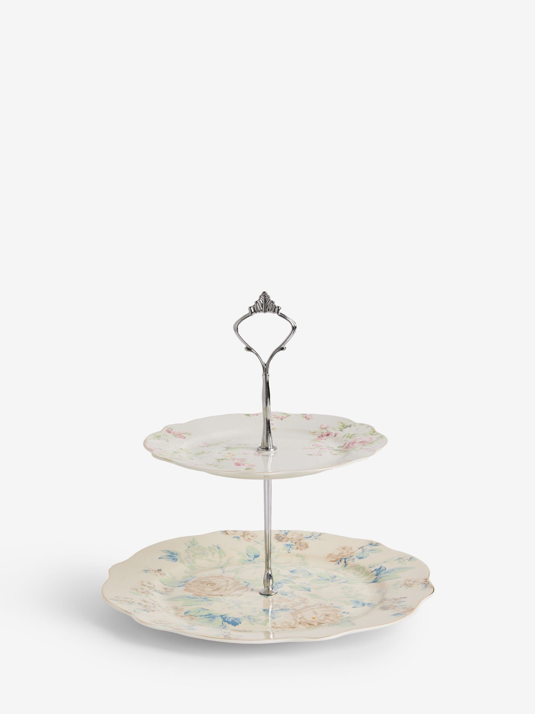 Rachel Ashwell blue floral fine china cake stand, imported from the UK
