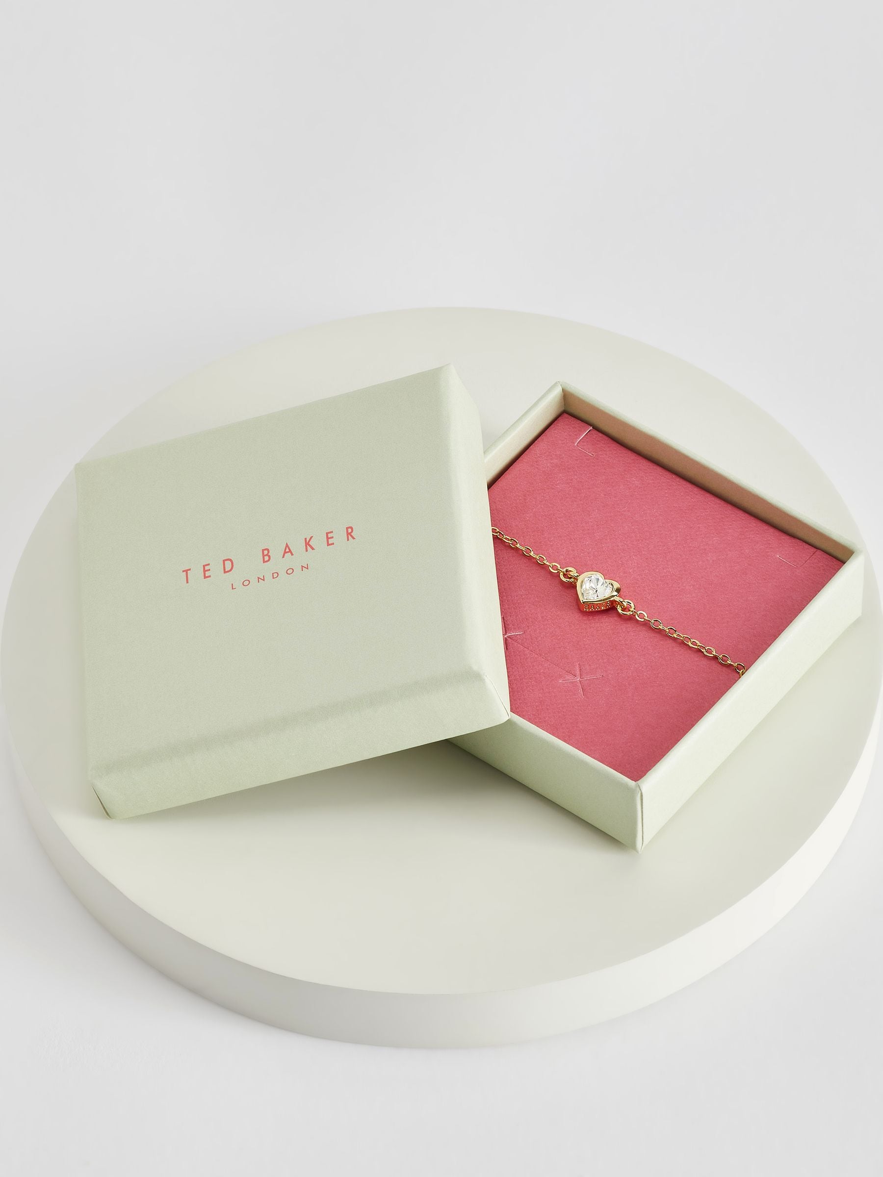 Ted Baker gold tone clear crystal heart adjustable bracelet (British brand)