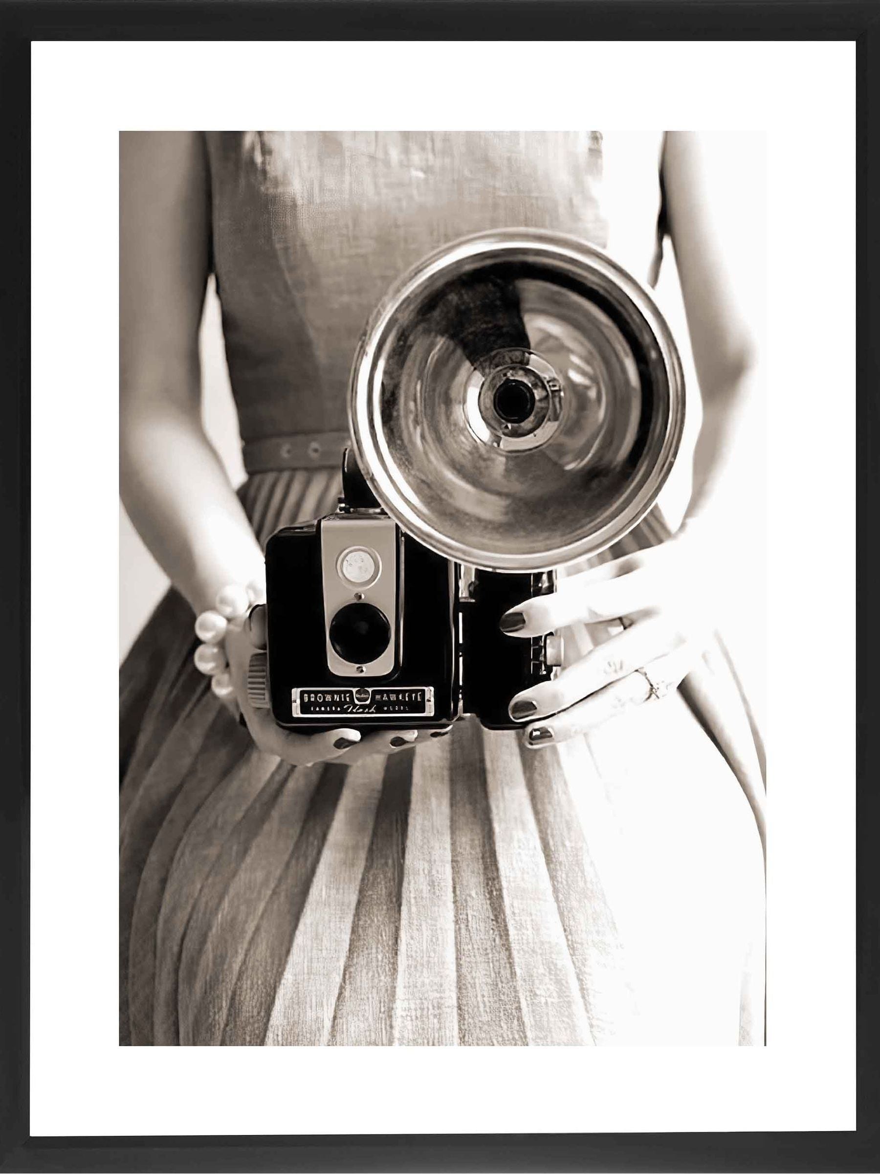Brookpace Camera Girl black and white print in glass frame 86x66cm - British product