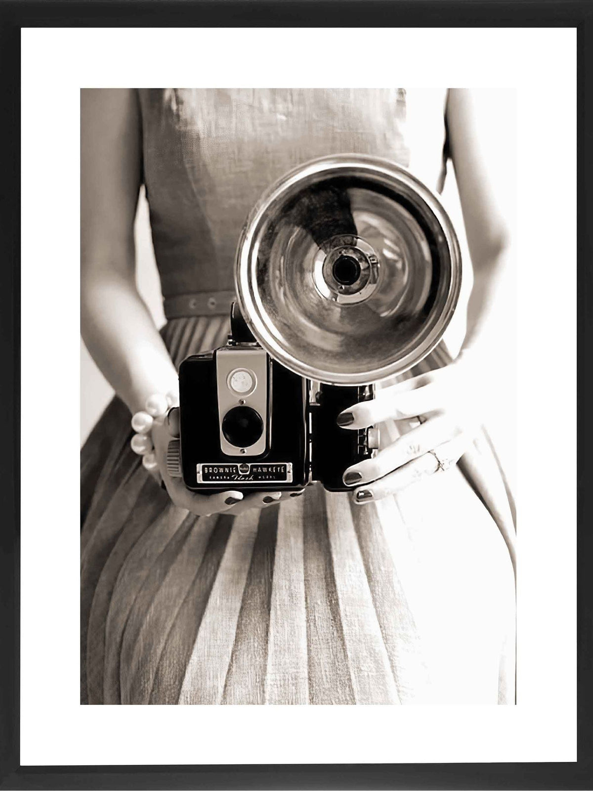Brookpace Camera Girl black and white print in glass frame 86x66cm - British product