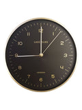 Modern Wall Clock with Gold Metal Case and Black Dial, 24.8cm Diameter