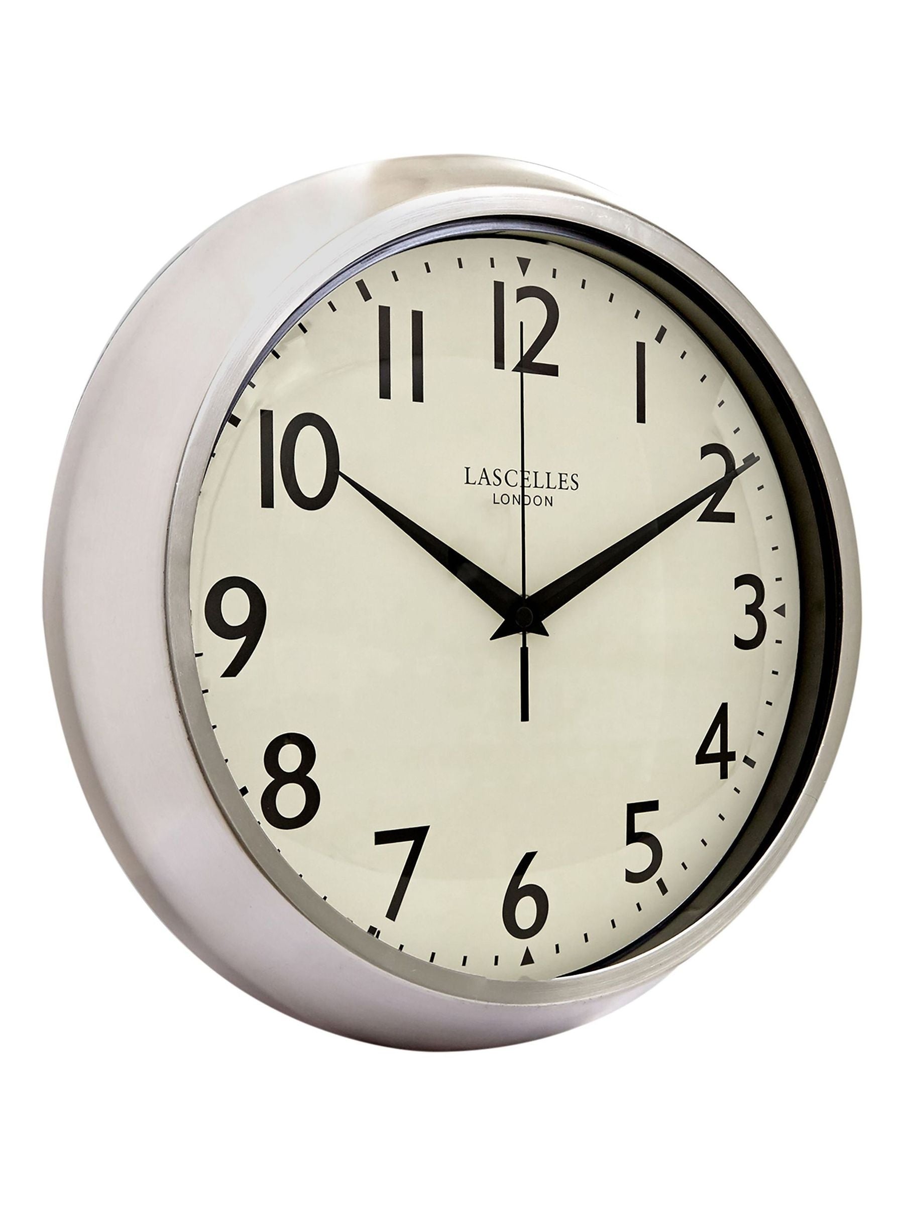 Lascelles chrome deco style wall clock 30cm diameter - British product