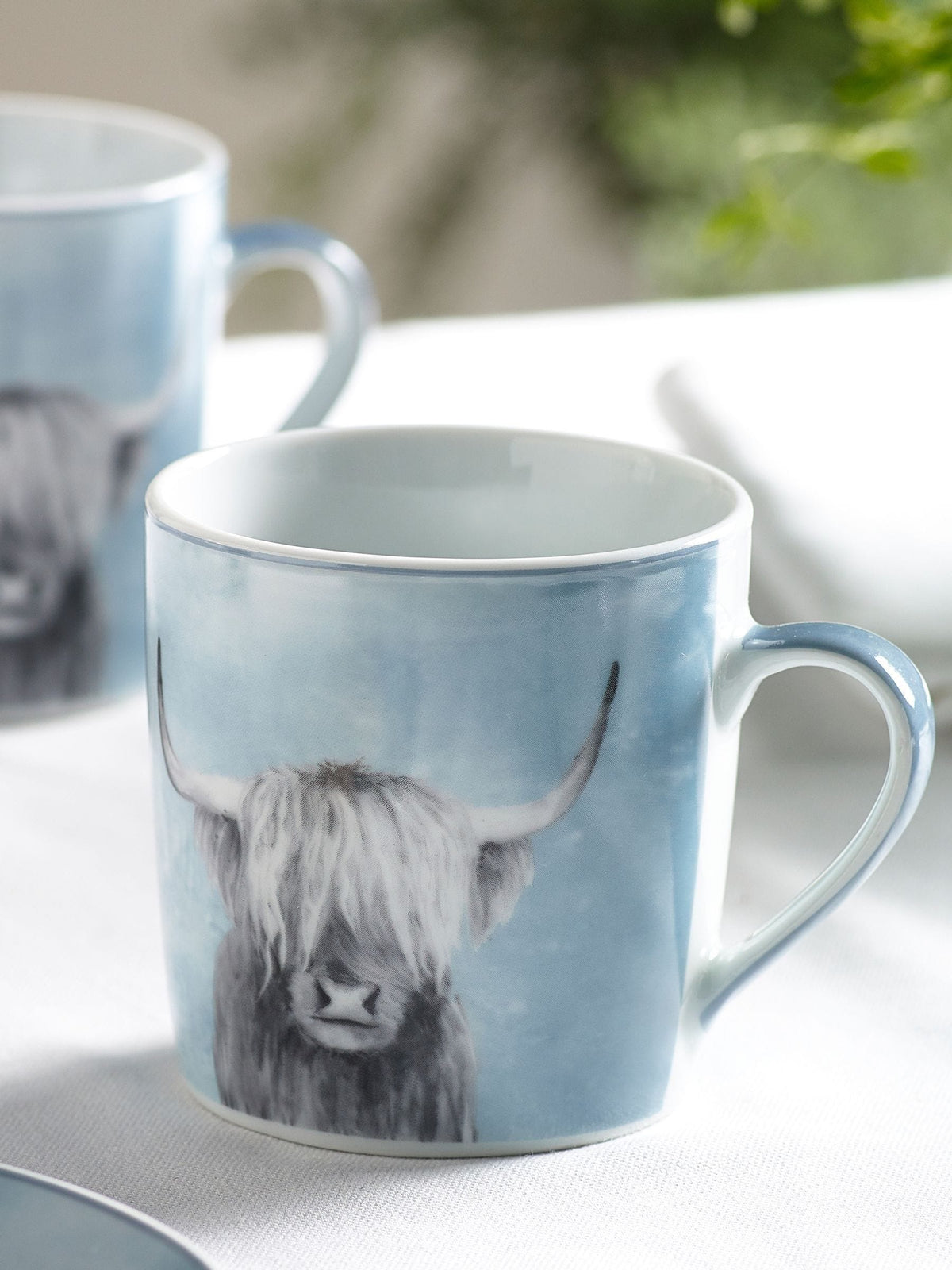 Set of 2 Teal Blue Hamish The Highland Cow Mugs
