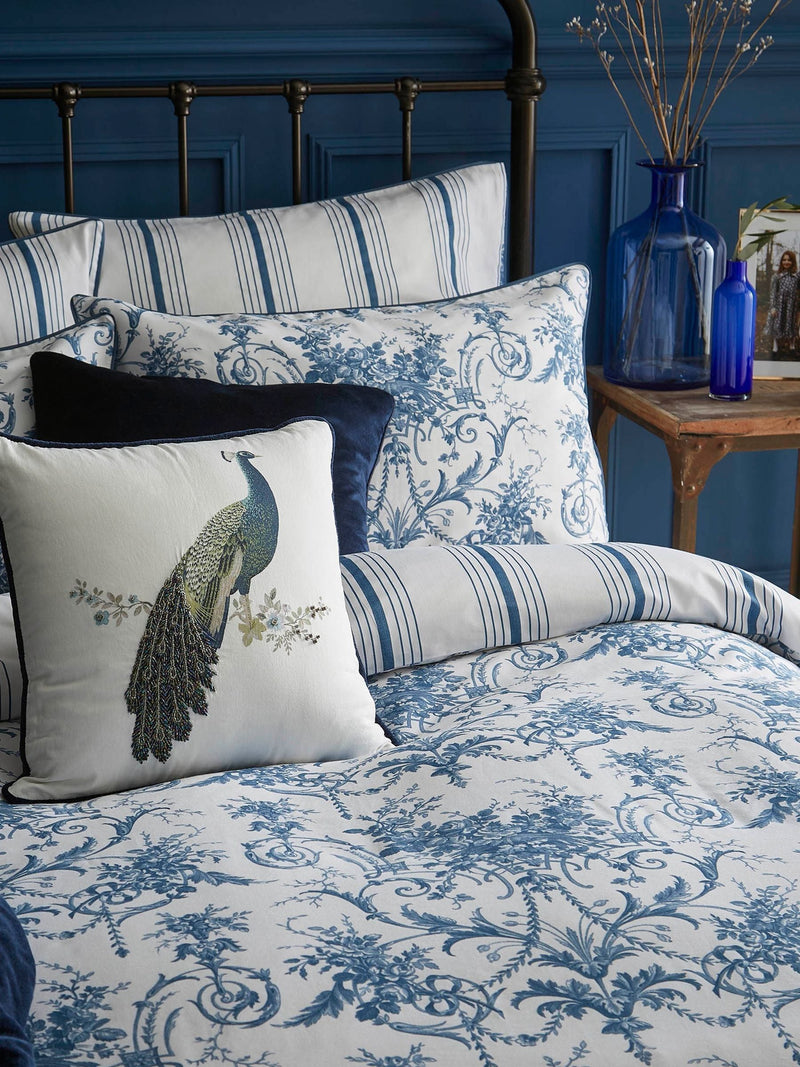 Laura Ashley Blue Midnight Reversible 100% Cotton Sateen 200 Thread Count Tuileries Duvet Cover and Pillowcase Set