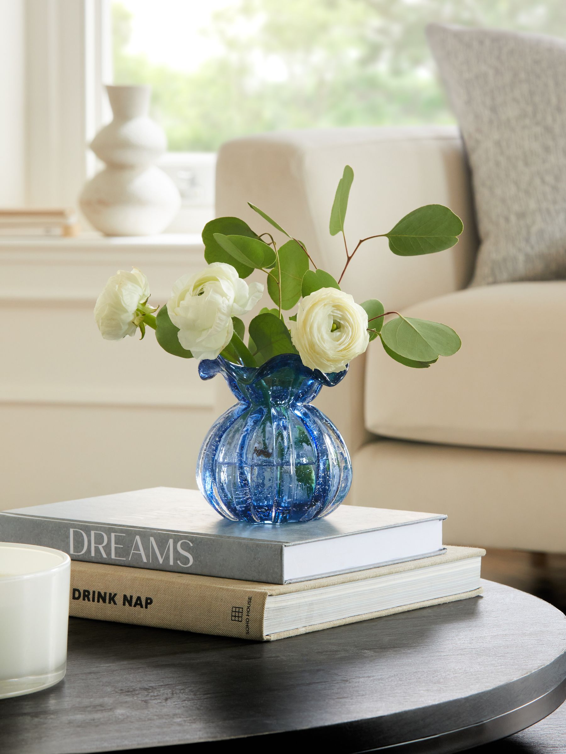 Blue fluted mini ceramic flower vase - British product