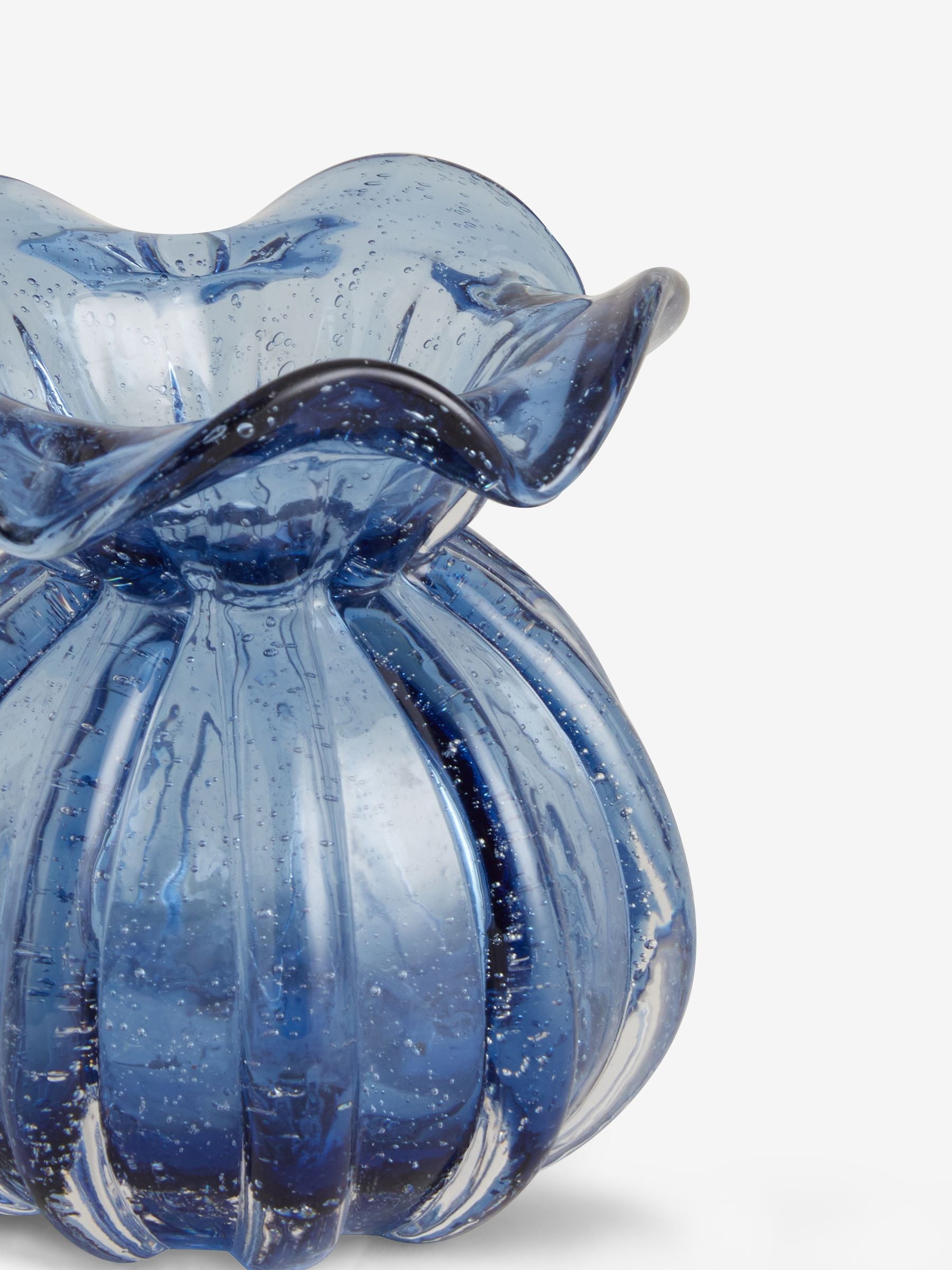 Blue fluted mini ceramic flower vase - British product