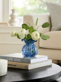Blue fluted mini ceramic flower vase - British product