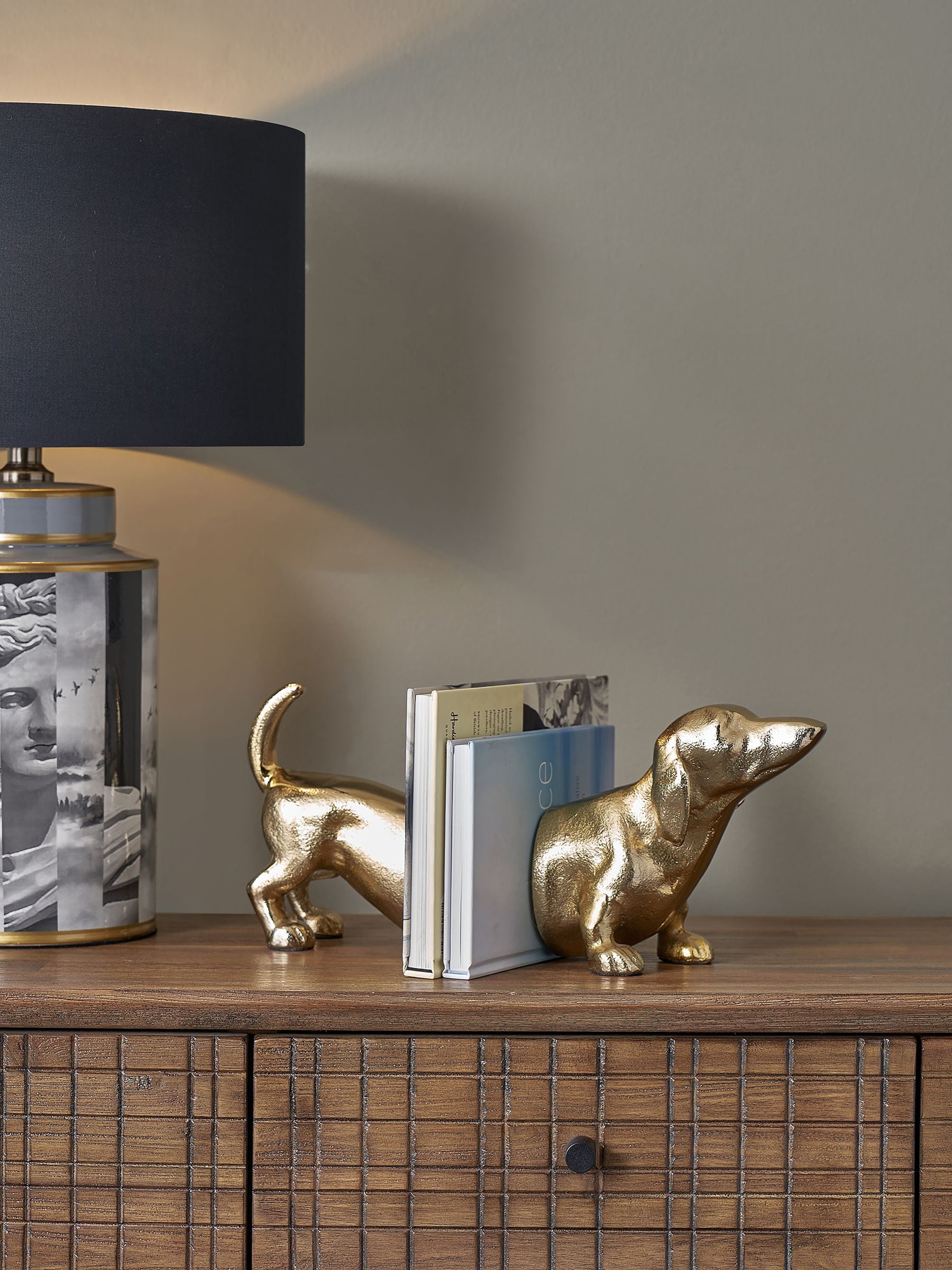 Pacific Shiny Gold Metal Sausage Dog Book Ends