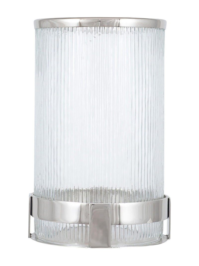 Pacific Silver Tall Metal And Textured Glass Hurricane Candle Holder