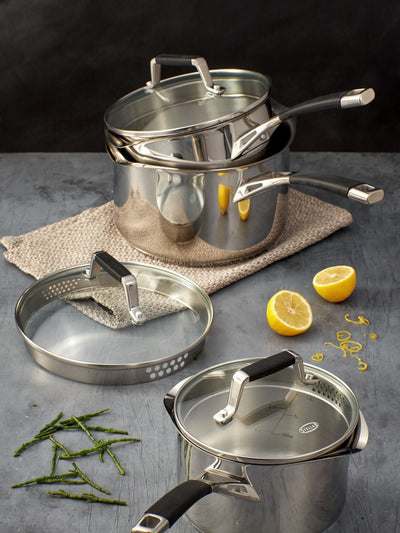 Stellar 3 Piece Silver Flow Draining Saucepan Set