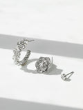 Mood Silver Tone Floral Crystal Stud Hoop Earrings Pack of 3