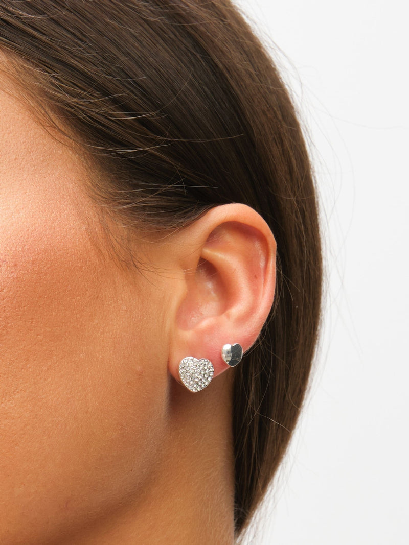 Mood Metallic Crystal Heart Stud Earrings 3 Pack