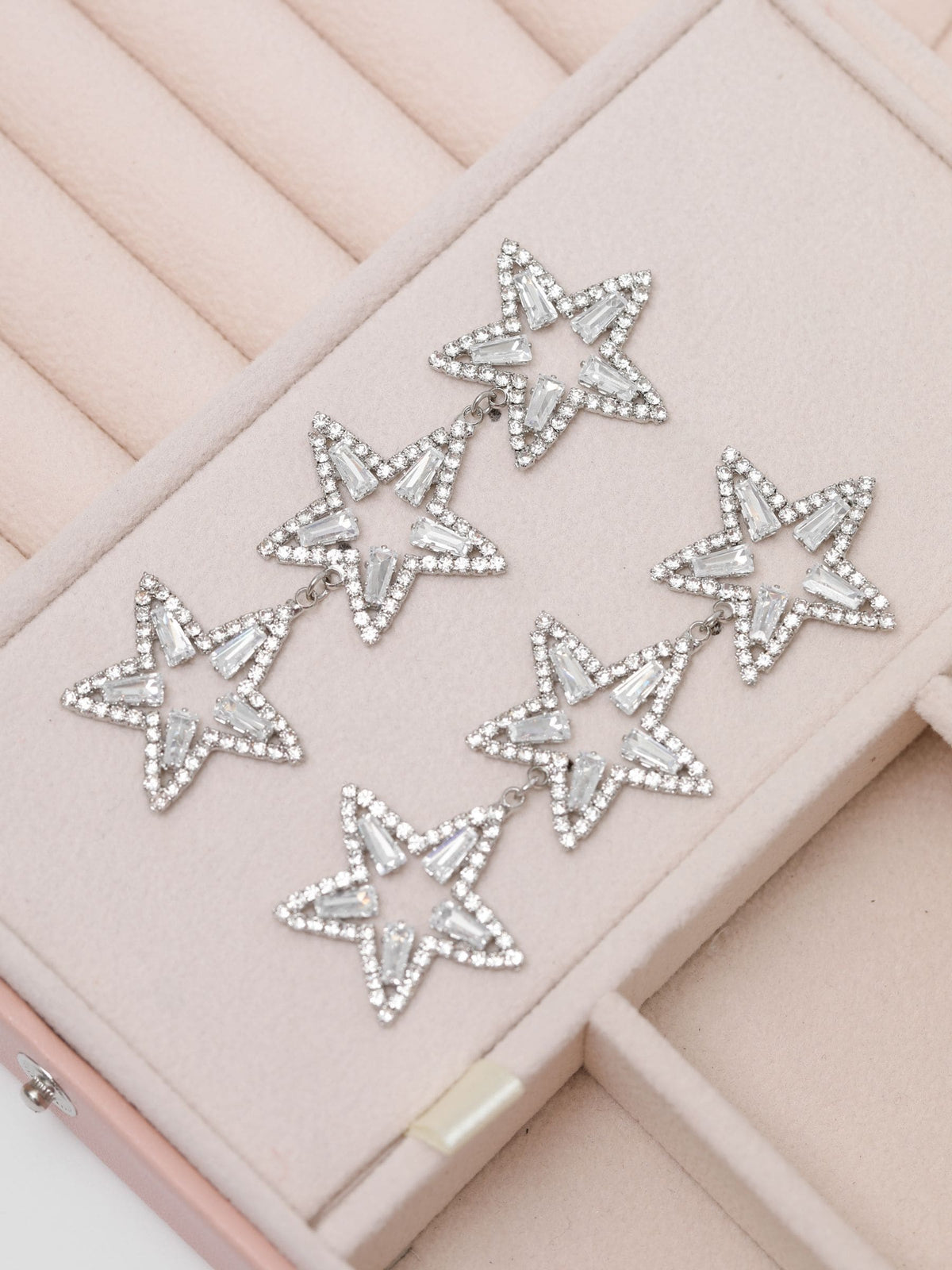Mood Silver Tone Crystal Triple Star Statement Drop Earrings