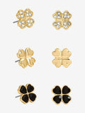 Gold Tone Jet Crystal Clover Stud Earrings Pack of 3