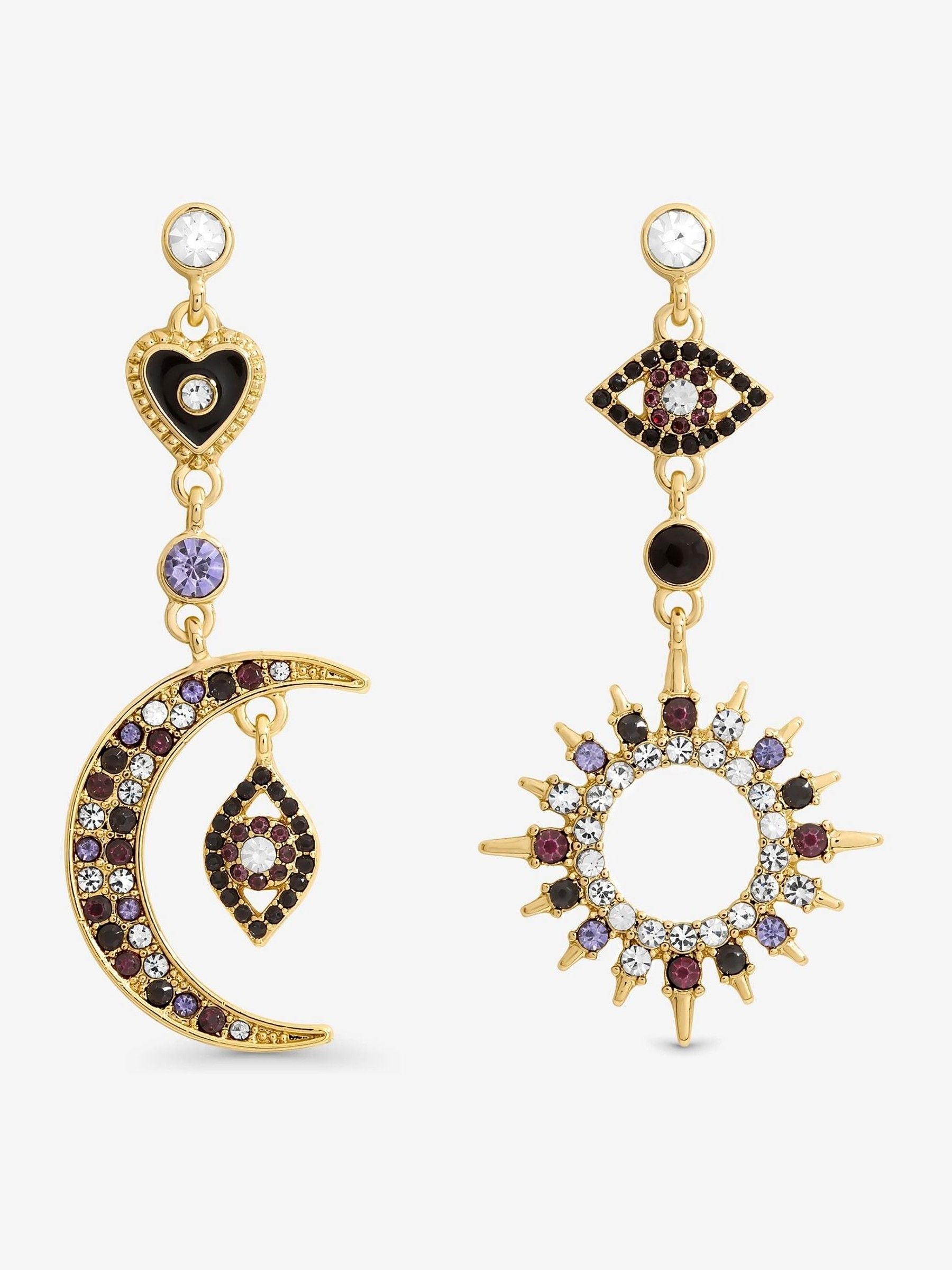 Mood Multi Colour Crystal Mismatch Celestial Earrings imported from the UK