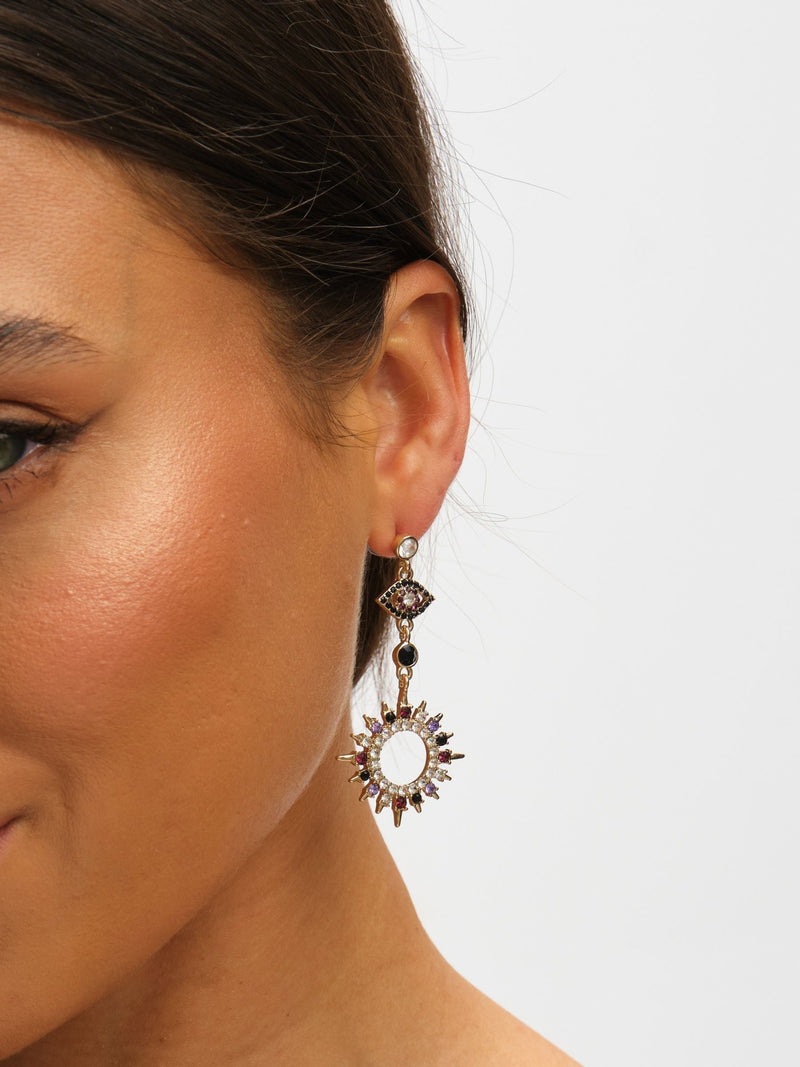 Mood Multi Colour Crystal Mismatch Celestial Earrings imported from the UK