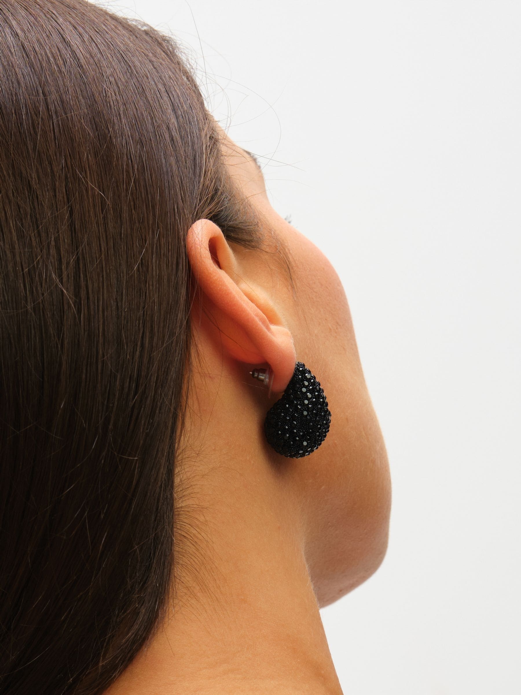 Mood Silver Jet Crystal Dome Stud Earrings