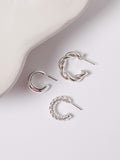 Polished Silver Twist Hoop Earrings, Pack of 3, 25mm x 10mm