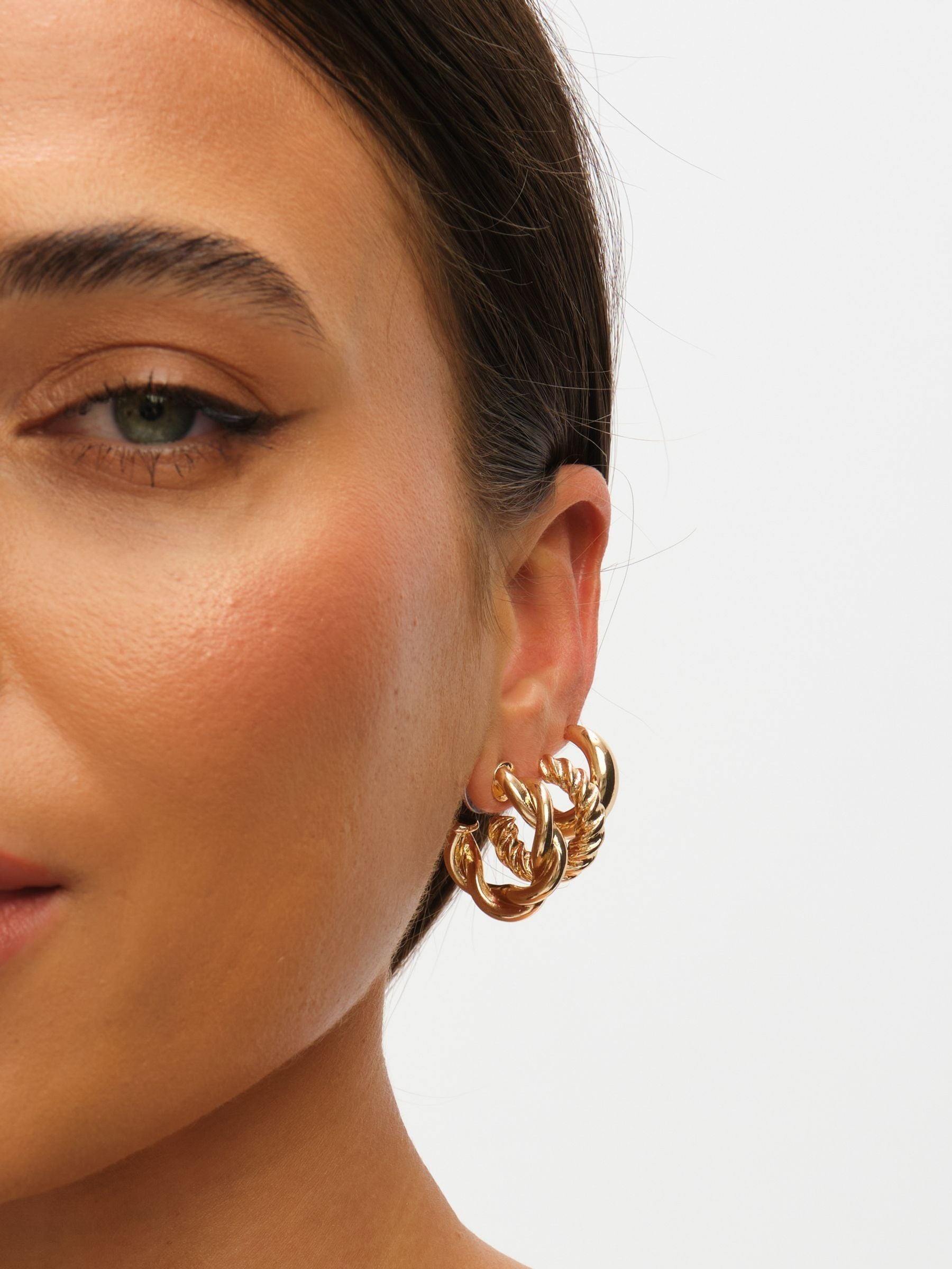 Gold Tone Polished Twist Hoop Earrings, Pack of 3