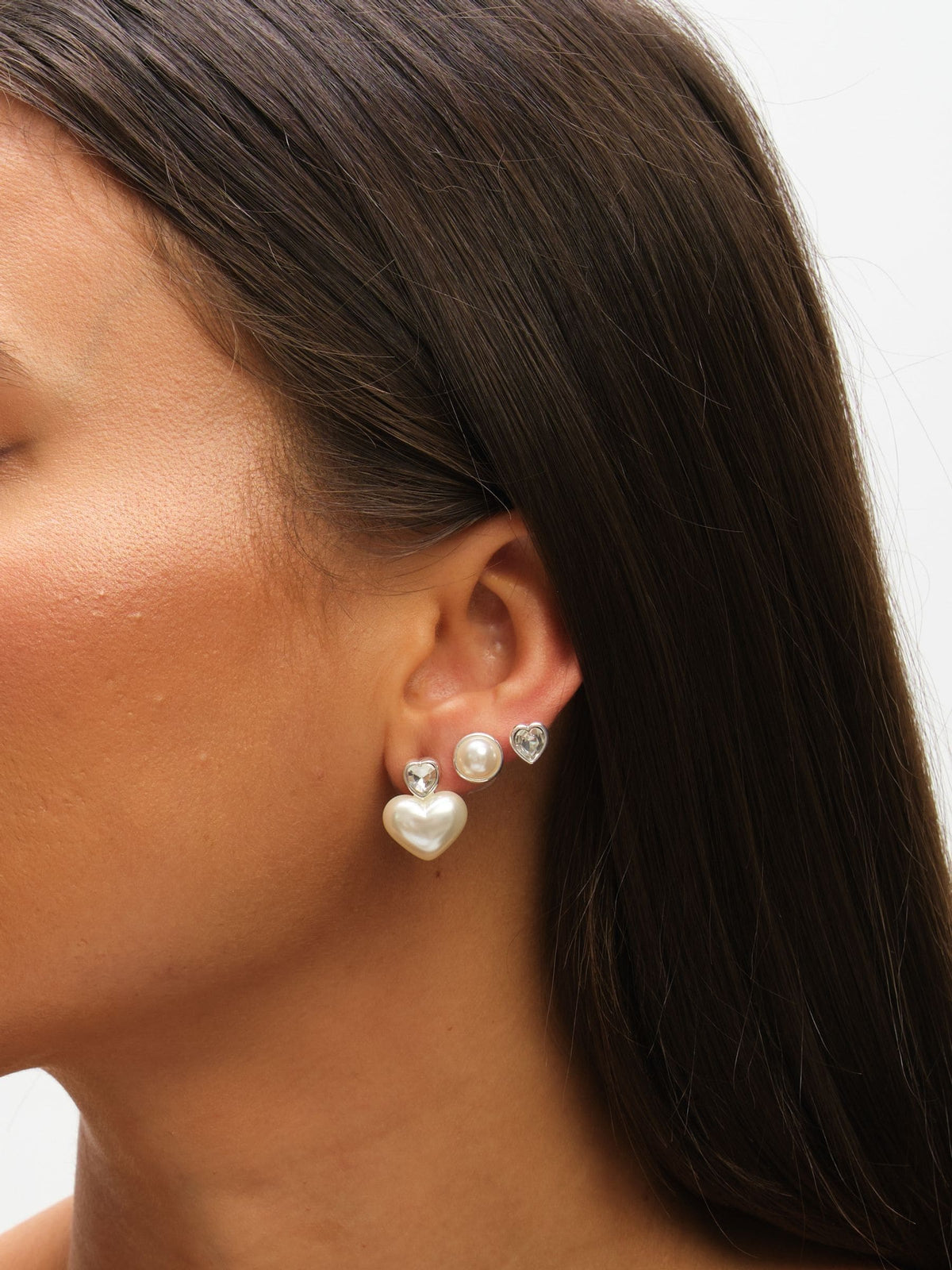 Mood Silver Tone Crystal & Pearl Heart Earrings Pack of 3