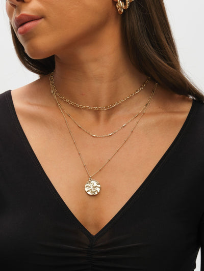 Mood Gold Tone Molten Coin Multirow Pendant