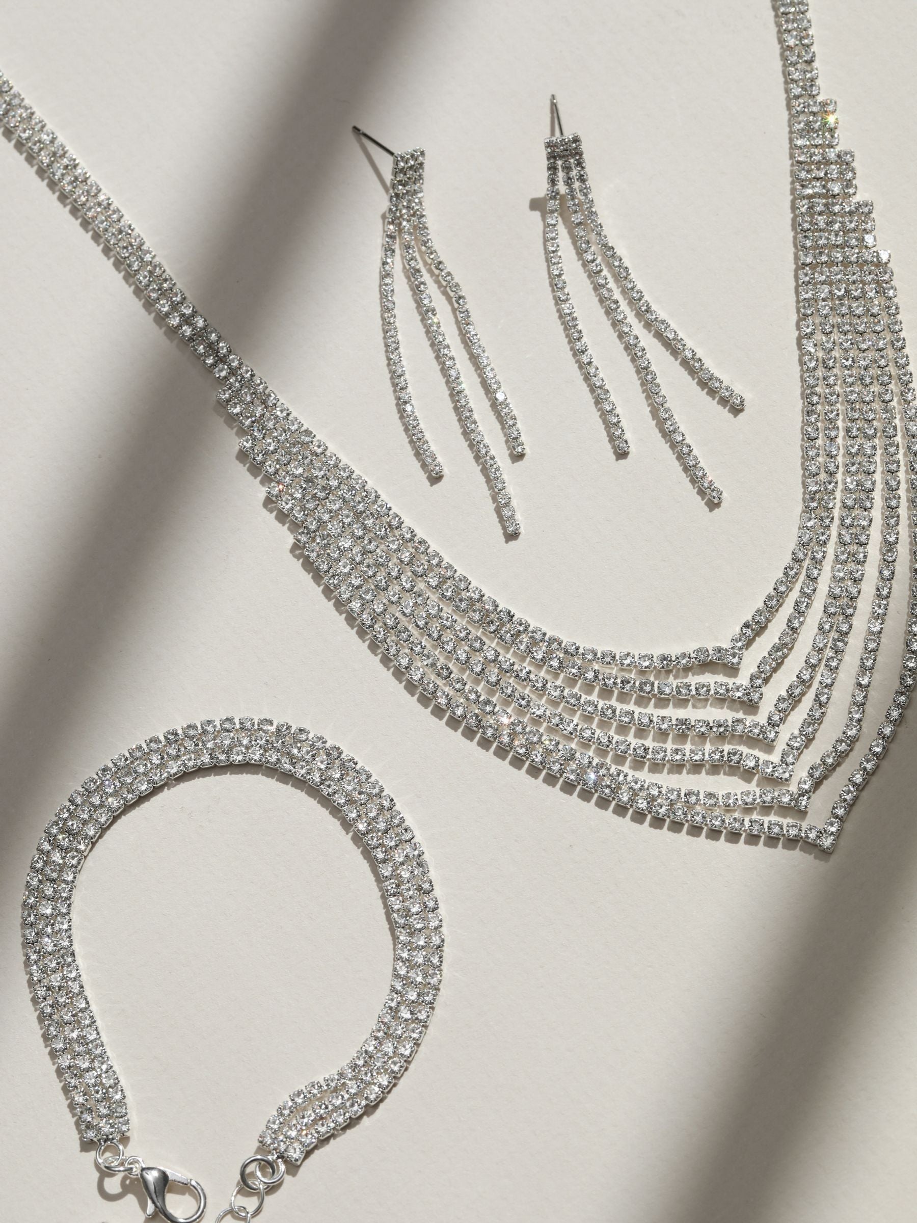 3-Piece Hematite Crystal Stretch Bracelet Set with Silver Plating