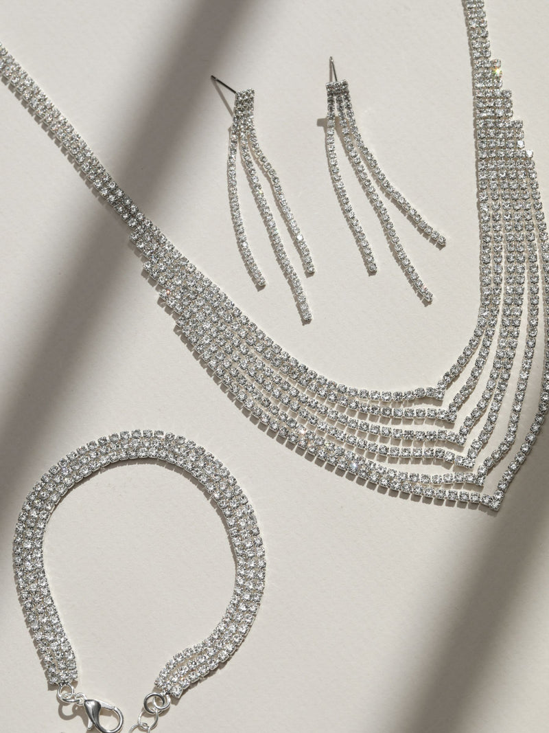 3-Piece Hematite Crystal Stretch Bracelet Set with Silver Plating