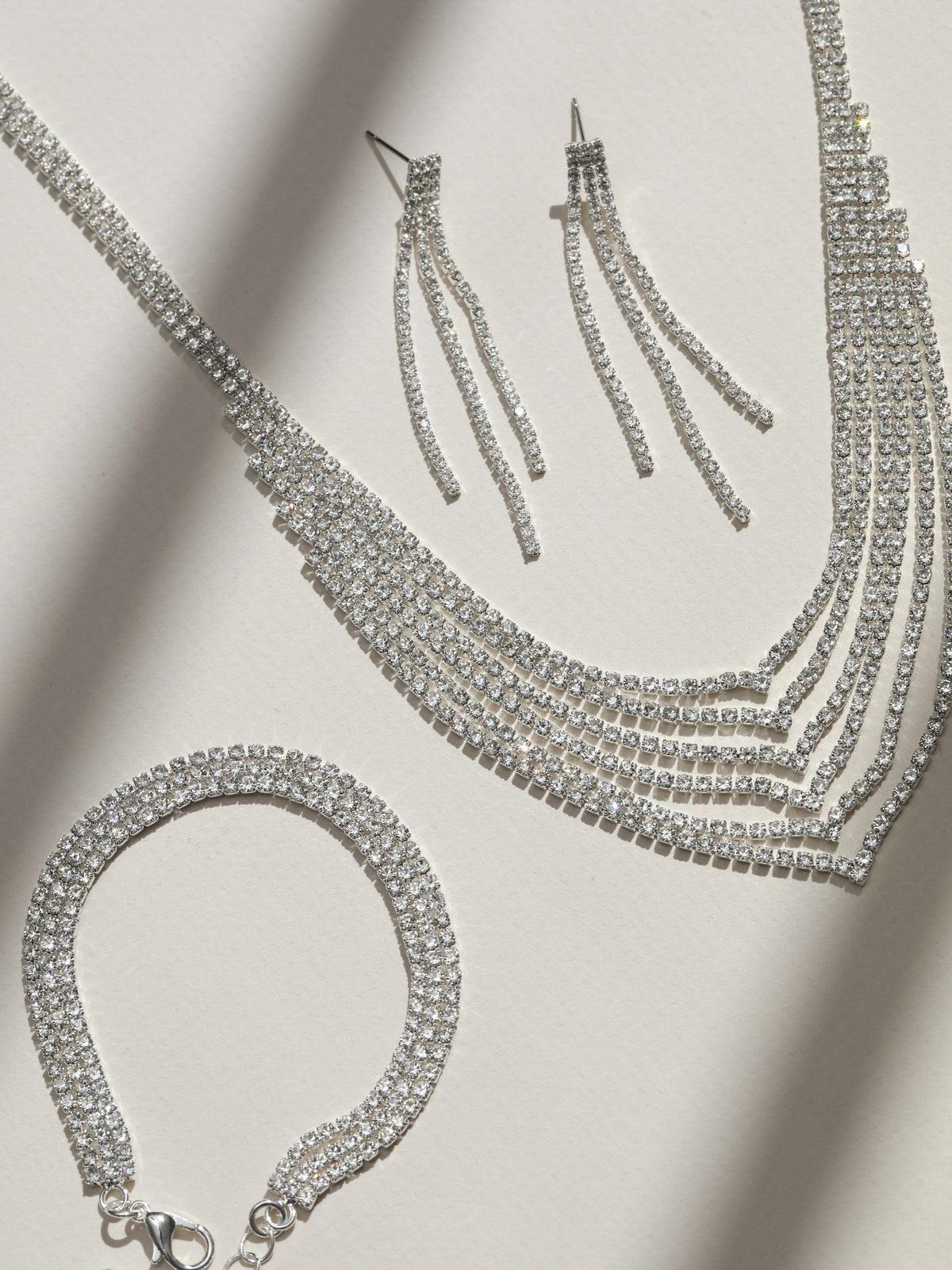 3-Piece Hematite Crystal Stretch Bracelet Set with Silver Plating