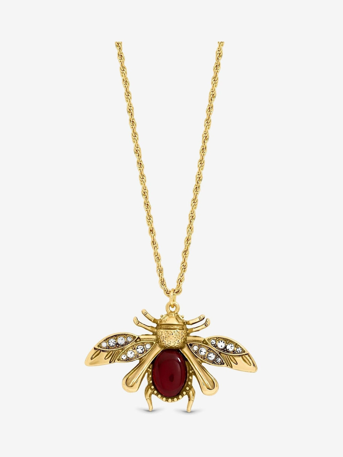 Gold Plated Insect Design Long Pendant Necklace with Twisted Rope and Chain Extender