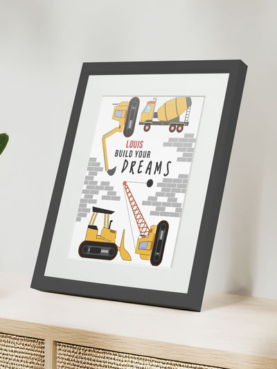 Jonnys Sister Personalised Construction Childrens Nursery Framed Print 12x10 inches