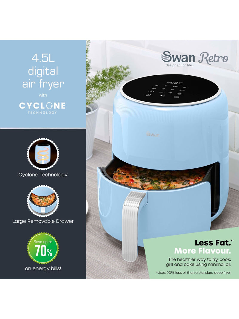 Swan Blue Retro Digital Air Fryer (British brand)