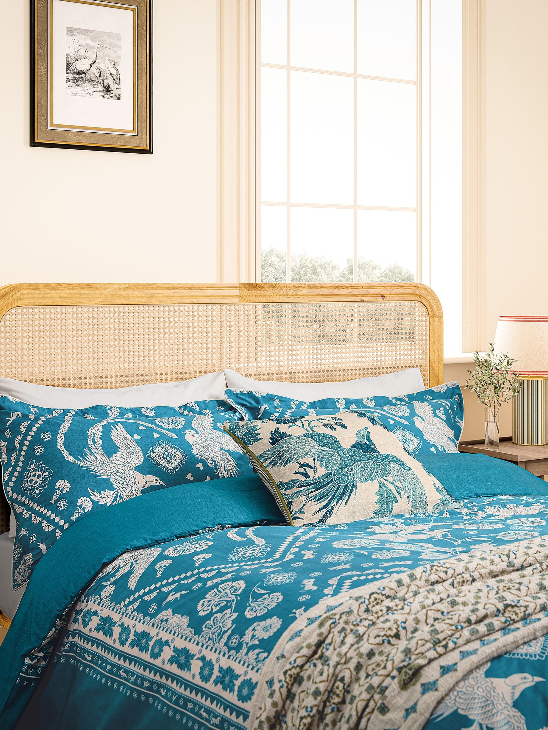 Joules Blue Hidcote Birds duvet cover and pillowcase set, UK version