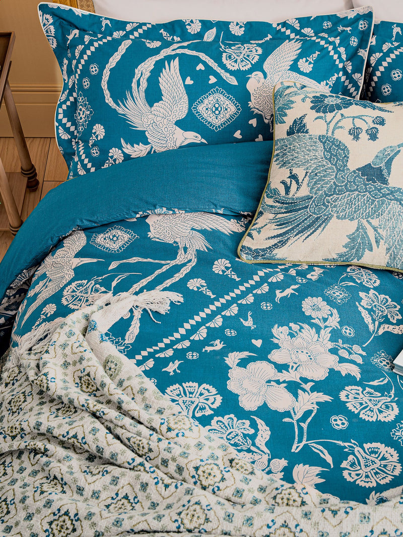 Joules Blue Hidcote Birds duvet cover and pillowcase set, UK version