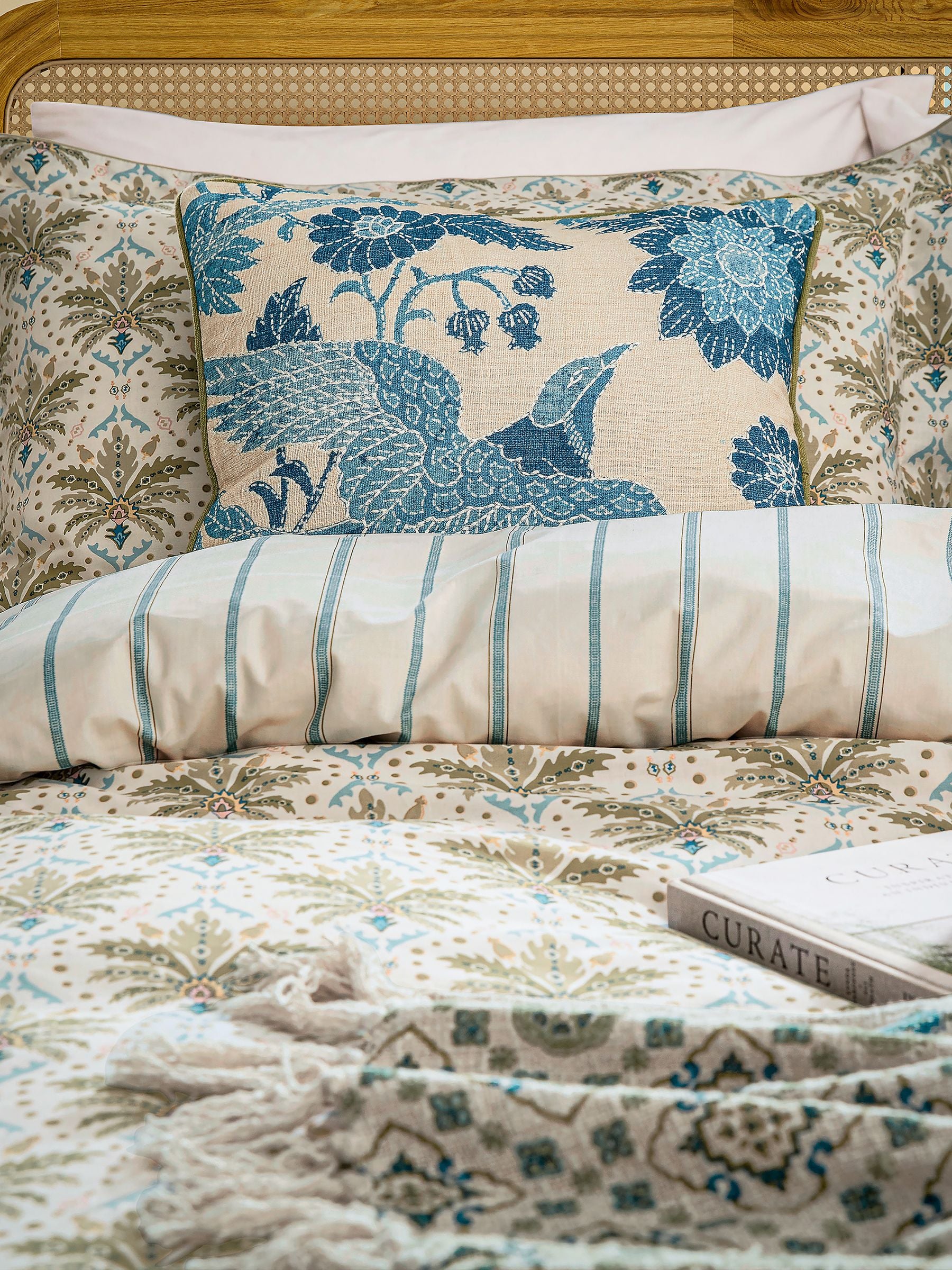 Joules Cream Multi Palm Geo duvet cover and pillowcase set, UK version
