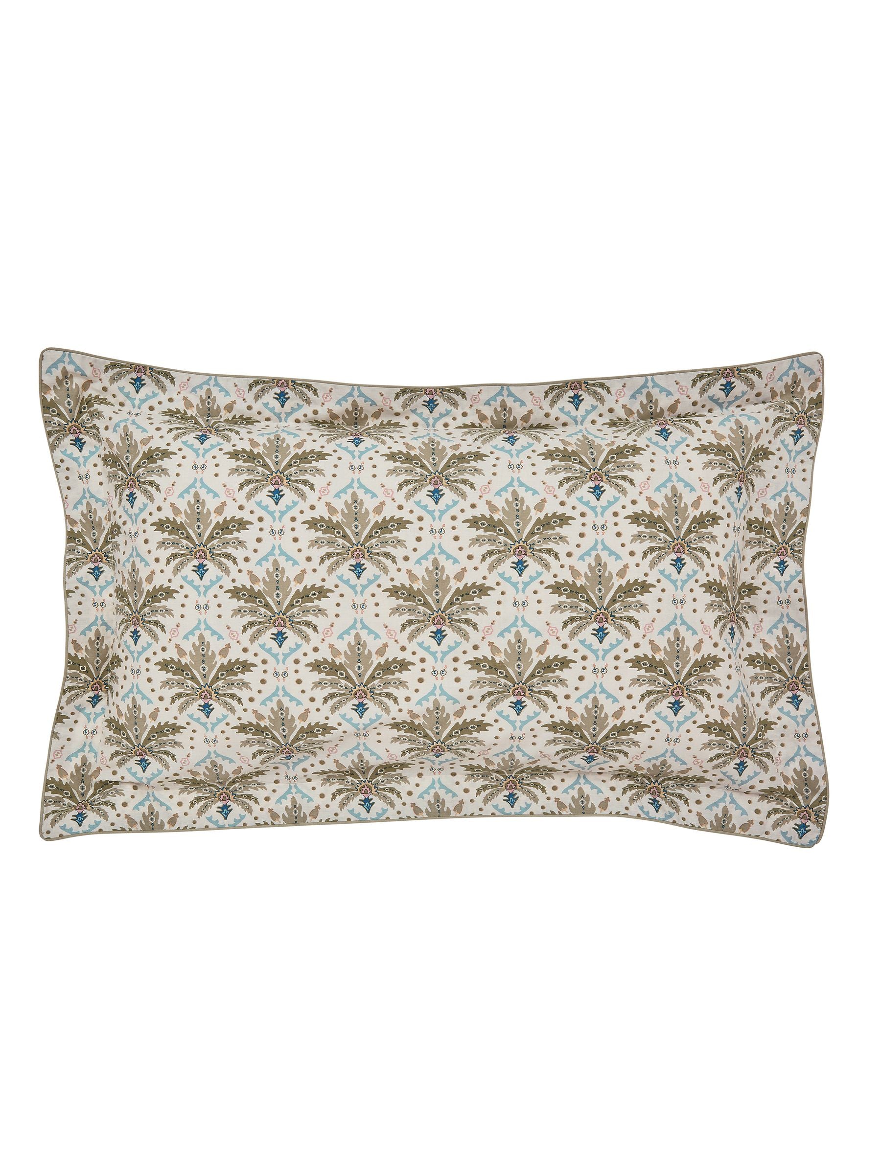 Joules Cream Multi Palm Geo duvet cover and pillowcase set, UK version