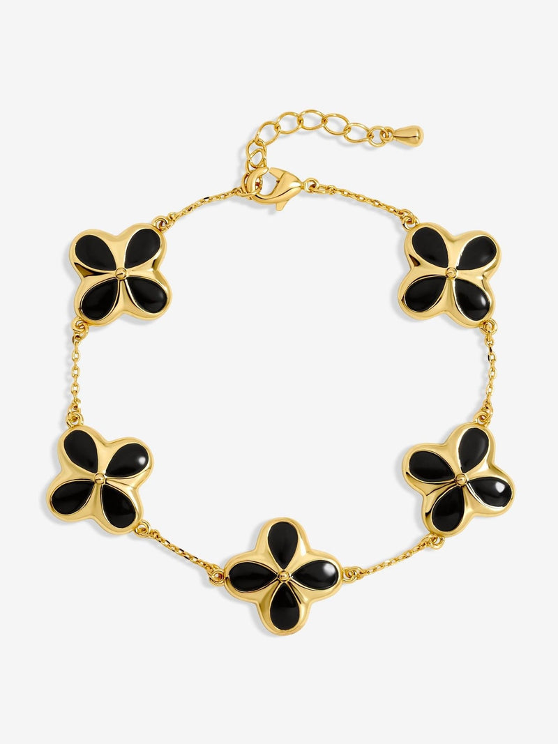 Inicio Gold Tone Jet Enamel Clover Bracelet, UK version