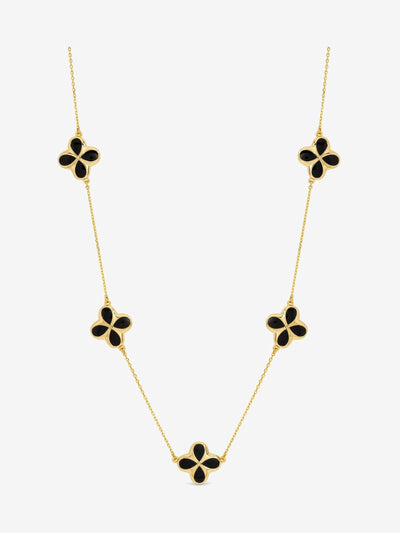 14K Gold Plated Jet Enamel Clover Pendant Necklace 18 Inch