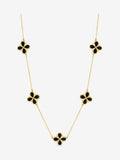 14K Gold Plated Jet Enamel Clover Pendant Necklace 18 Inch