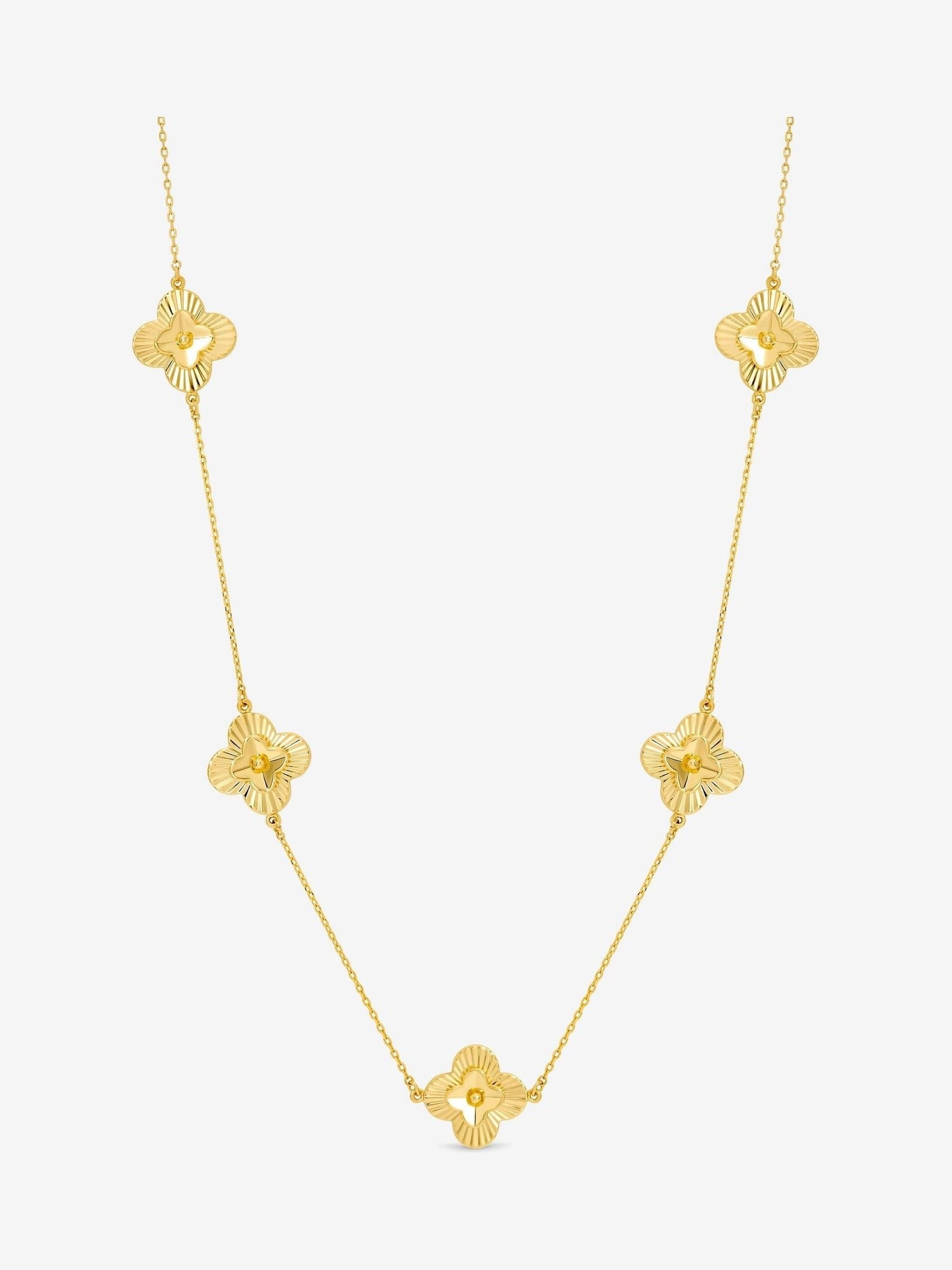 Inicio Gold Tone Diamond Cut Clover Station Necklace